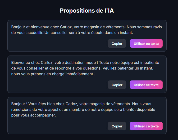 Aperçu de l'interface client 2